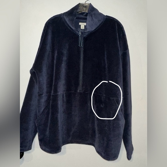 LL Bean Blue Loose Turtle Neck 3/4 Zip Up Kangaroo Pocket Ribbed Sweater XL - Picture 14 of 14